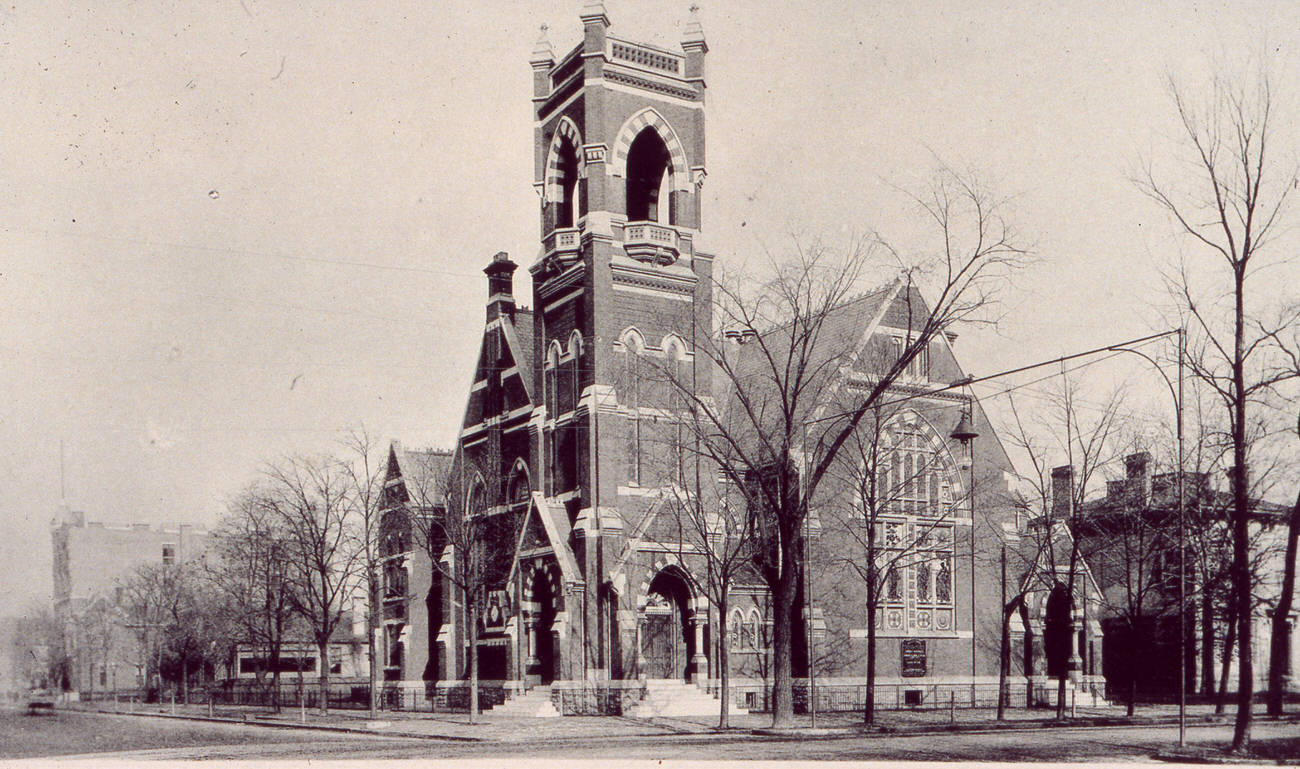 #6 Central Wesley Chapel Methodist Episcopal Church, dedicated July 26, 1885, demolished January 14, 1936, later site of Borden Building, 1889.