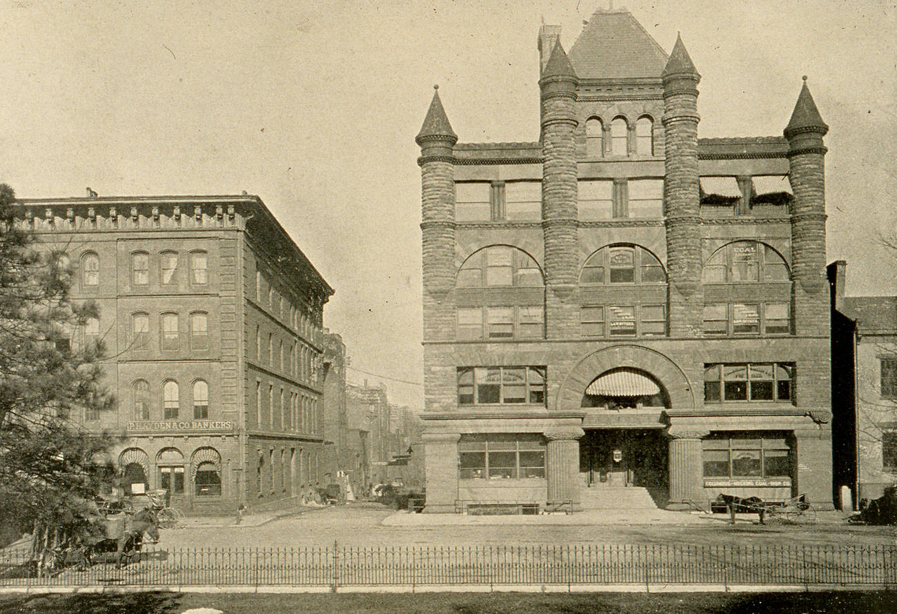 #9 Columbus Board of Trade building, photo taken at time of completion, building opened July 23, 1889, served as office building and auditorium, closed August 1964, demolished in 1969, circa 1889.