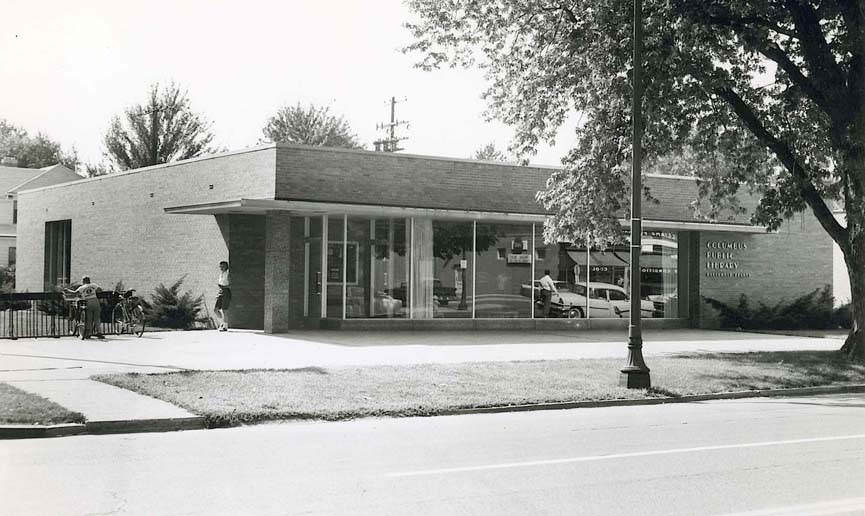 #26 Columbus Metropolitan Library Beechwold Branch, exterior and interior views, opened October 10, 1954, merged with Clintonville Branch to form Whetstone Branch on September 21, 1985, photographs from 1950s