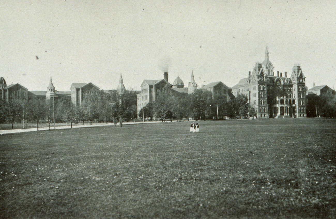 #33 Panoramic view of the Columbus State Hospital with two figures, 1903.