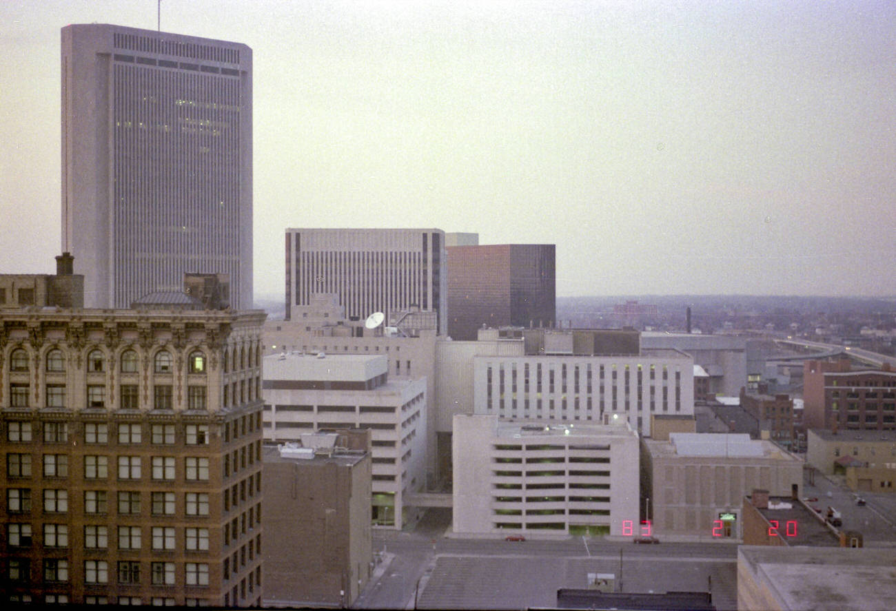 #92 Downtown Columbus aerial view from WTVN radio building, 1983.