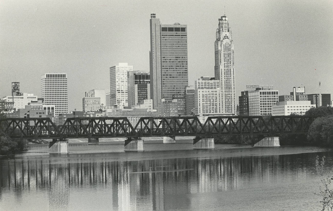 #93 Southeast view of downtown Columbus along the Scioto River, 1980s