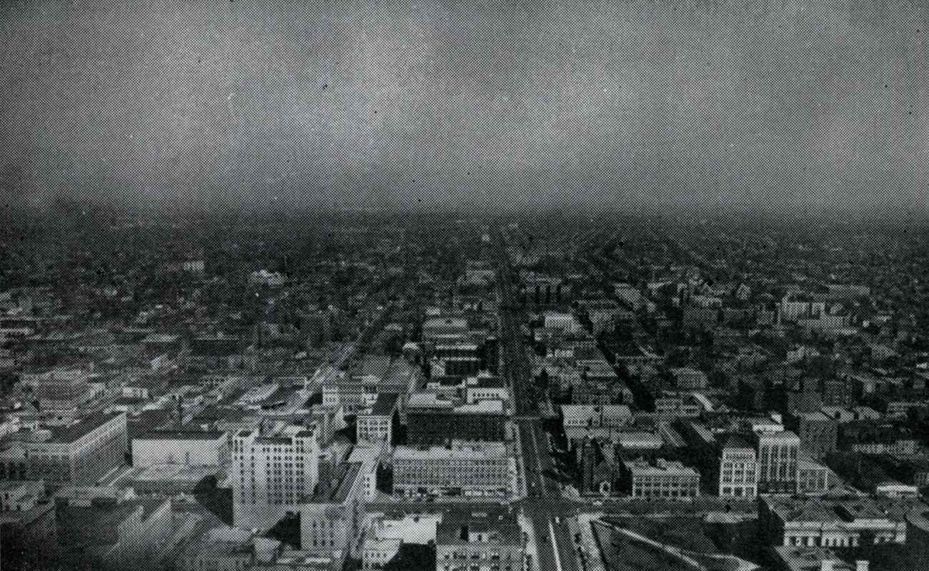 #21 Downtown Columbus looking east along Broad Street with landmarks, 1945.