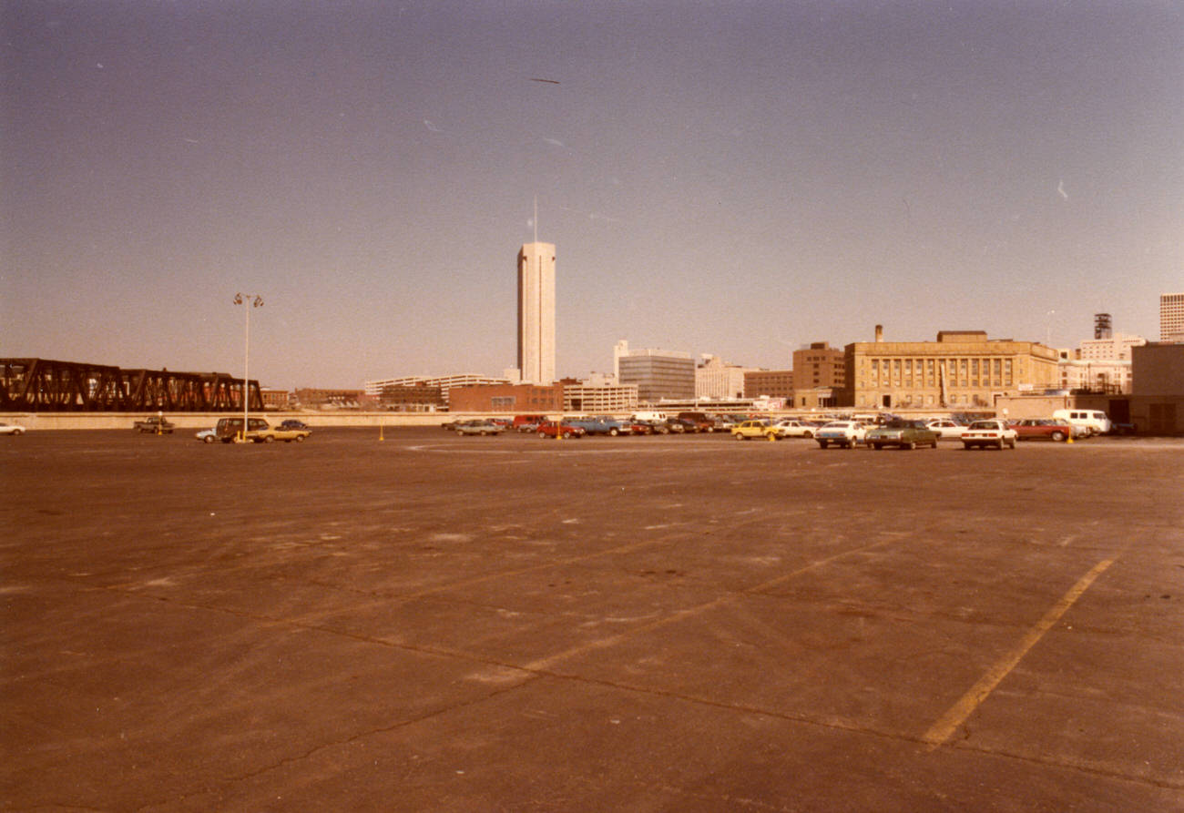 #24 Downtown Columbus view looking east from Veterans Memorial parking lot, 1979.