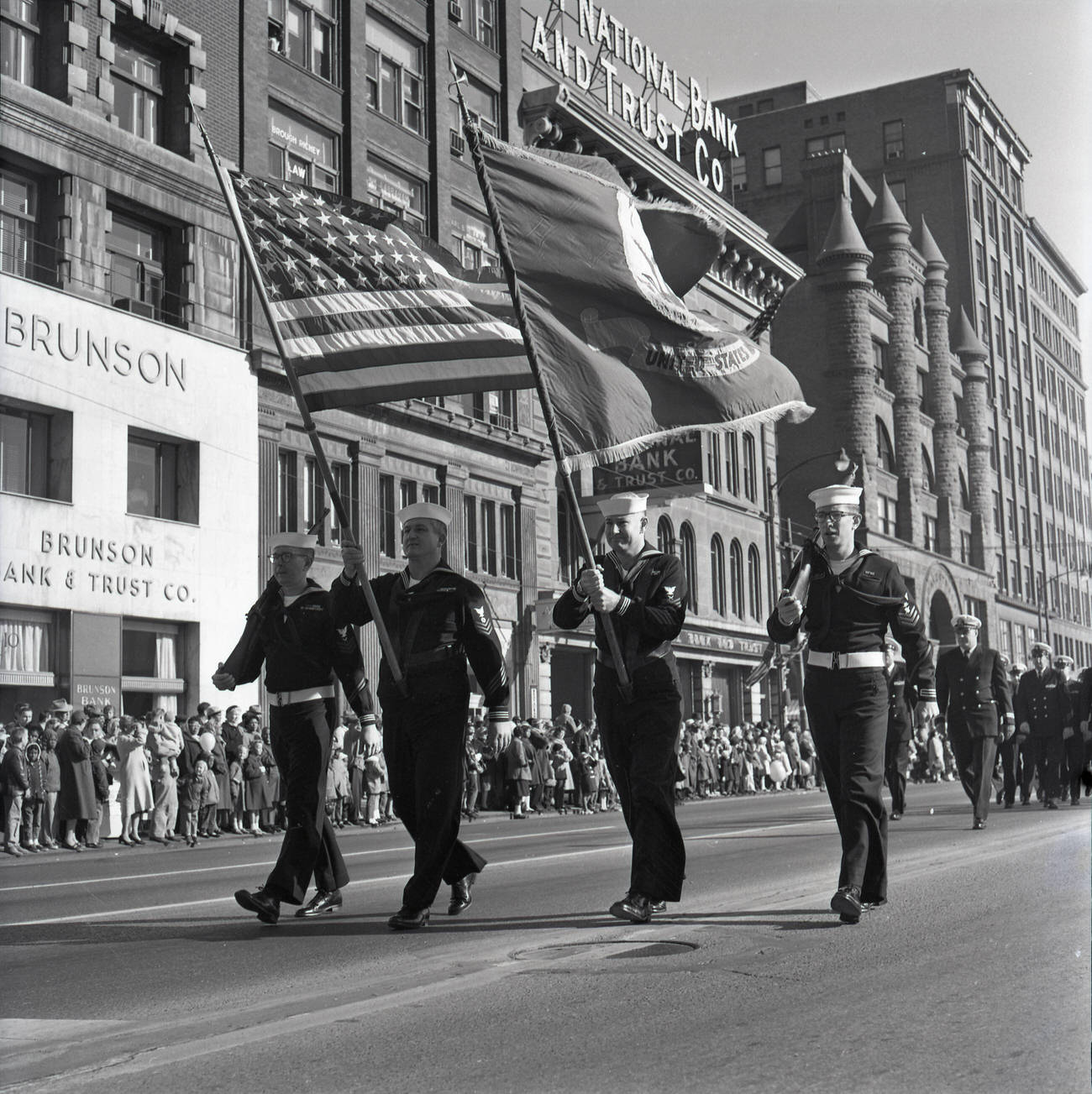 #22 East Broad Street Parade with Brunson Bank & Trust and Chamber of Commerce Building, 1940s
