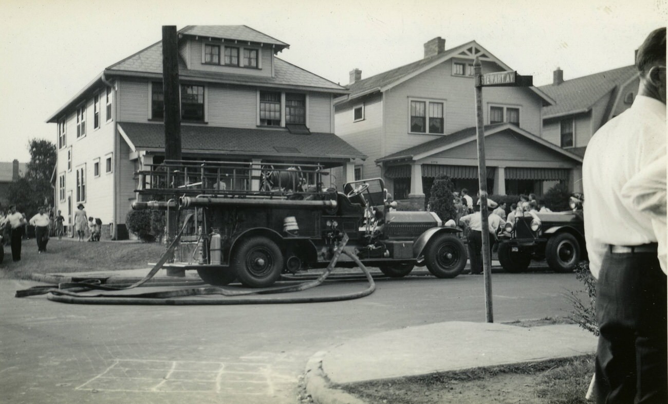 #19 Fire trucks at the corner of Stewart Avenue and Champion Avenue, Columbus, October 1939.
