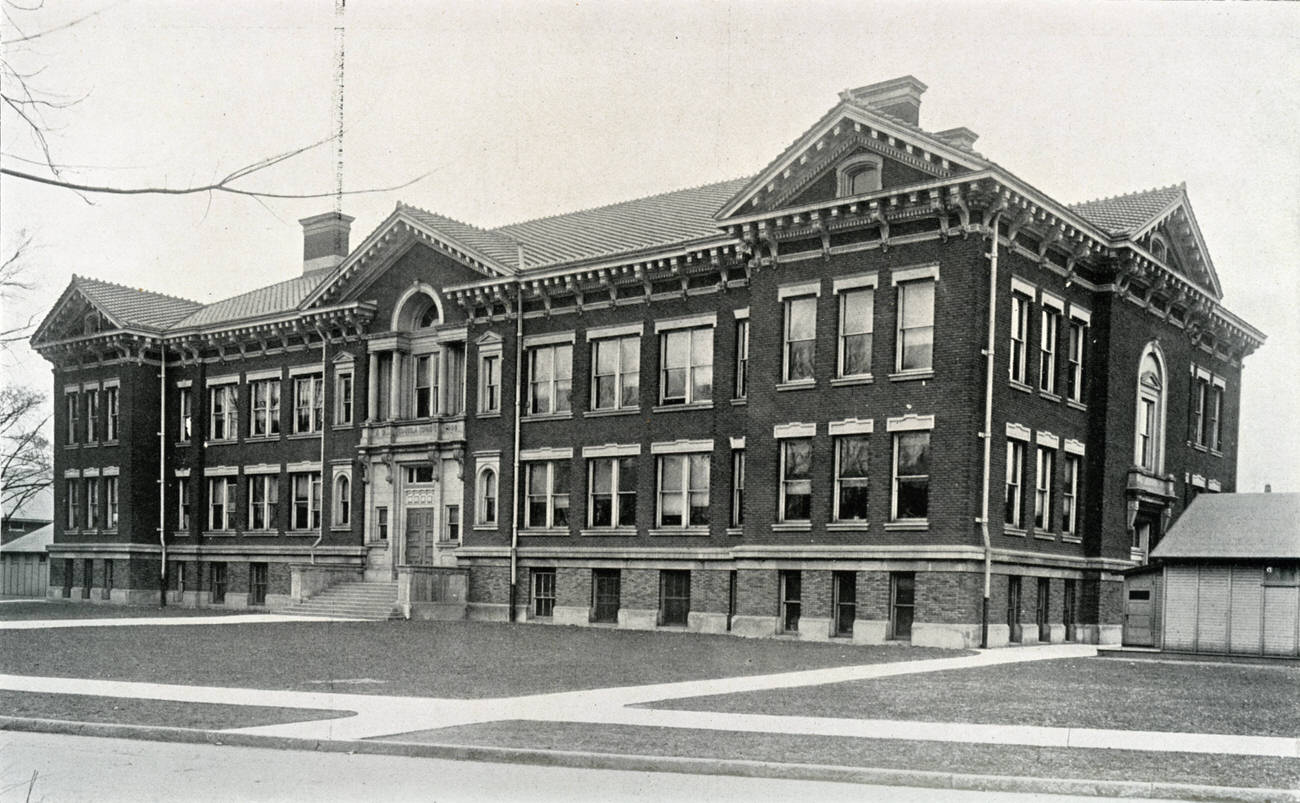 #113 First Indianola Junior High School, the first in the U.S., opened in 1909, Circa 1915.