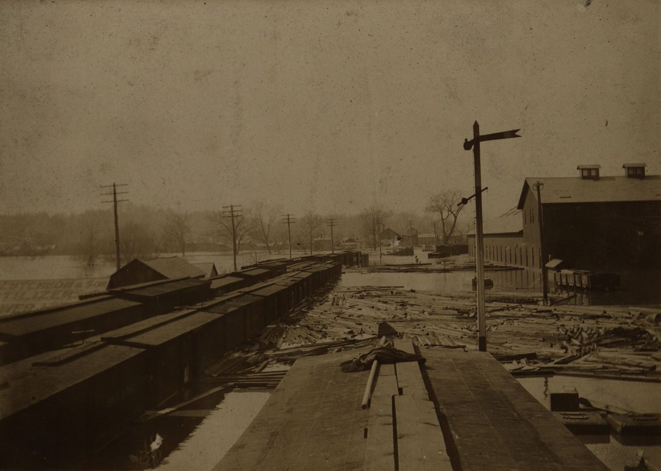 #48 Flooded Central Ohio Rail Road Company yard in Zanesville, Ohio, March 1898.
