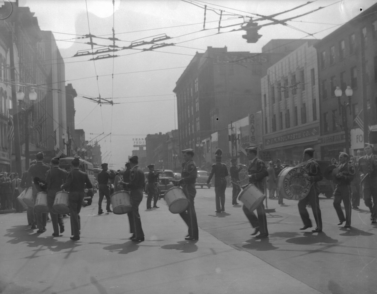 #36 Fond Du Lac Amvets Post No 8 Band marching downtown Columbus, 1947.