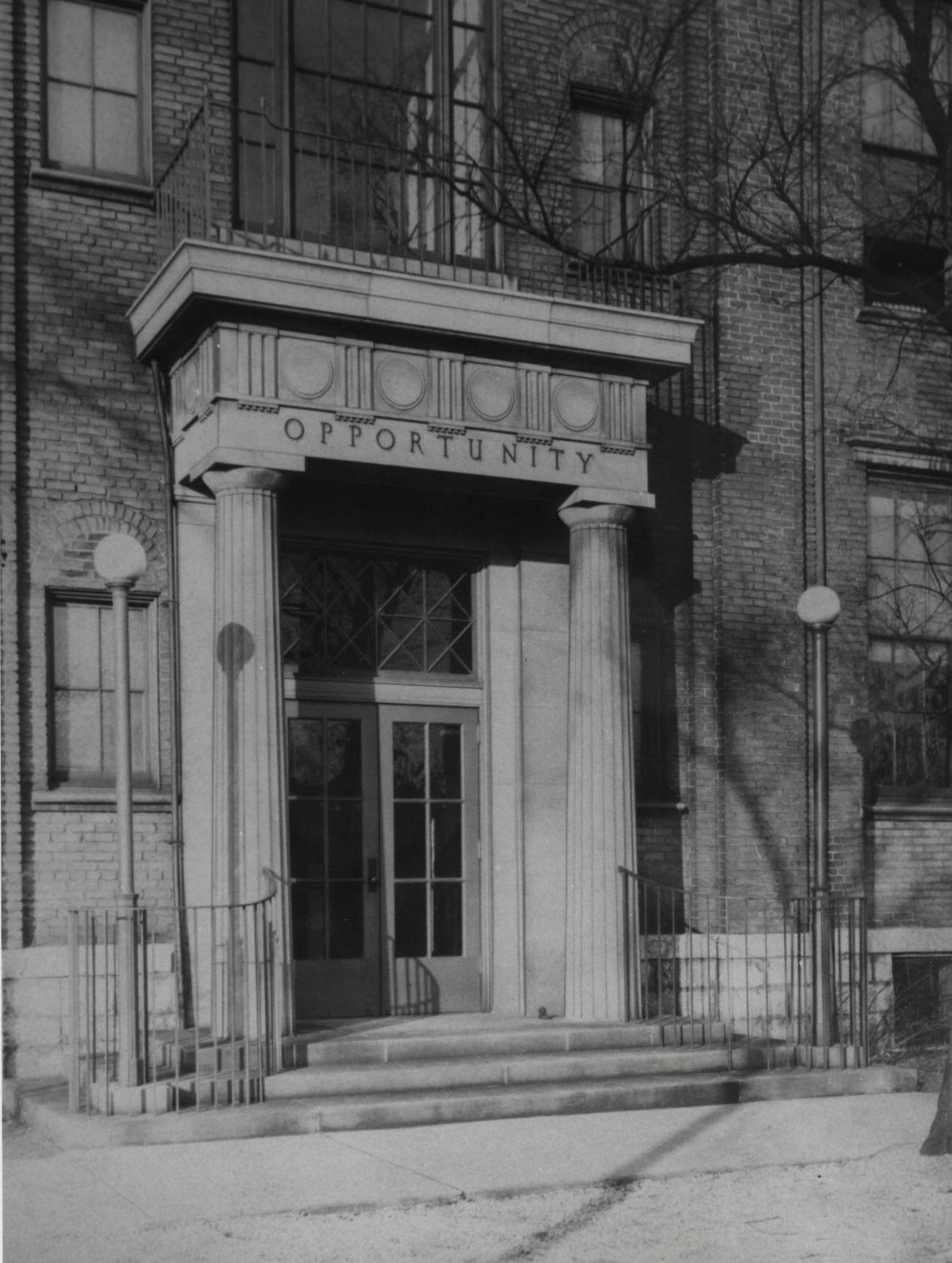 #38 Front doors to Park Street Elementary School, originally constructed in 1867, demolished April 29, 1948.