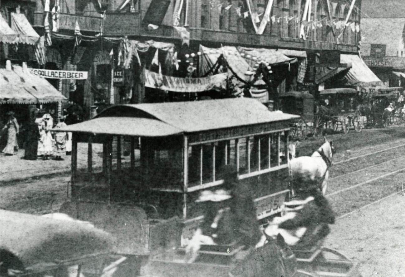 #23 Grand Army of the Republic Parade in Columbus, horse-drawn trolley, 1888.