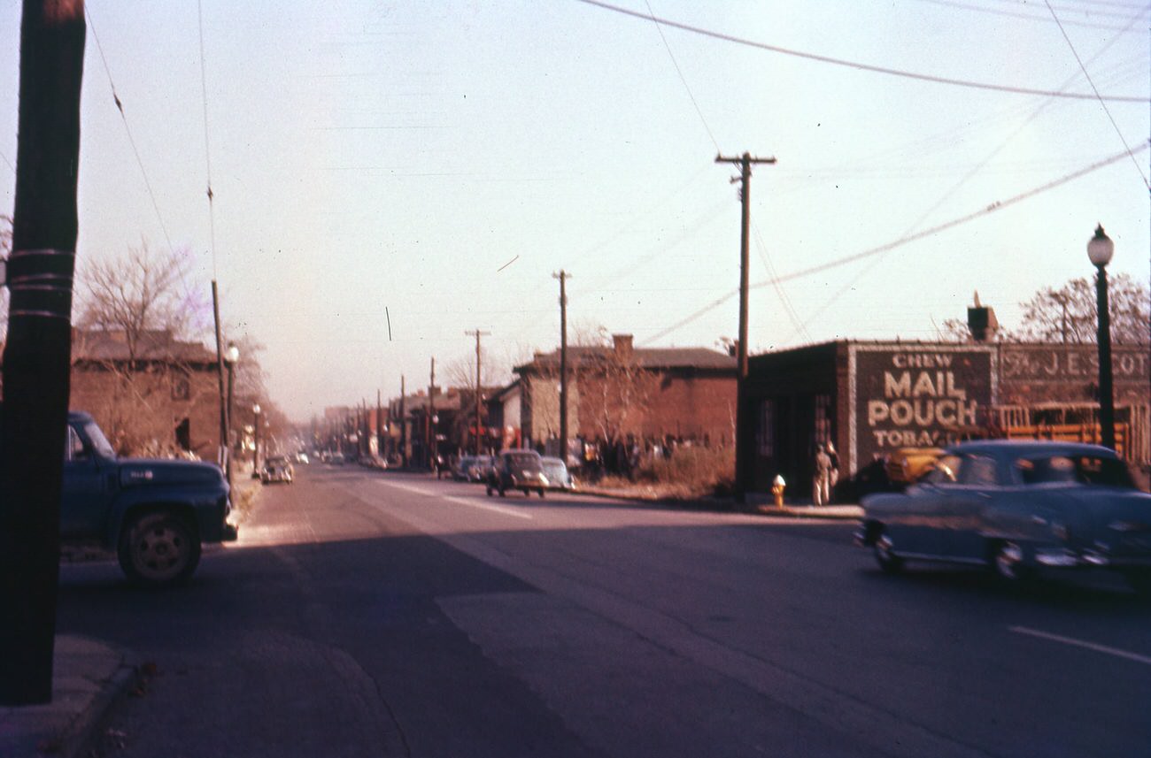 #44 Goodale Street looking east from Michigan Avenue, featuring J.E. Scott Cup Company, November 18, 1956.