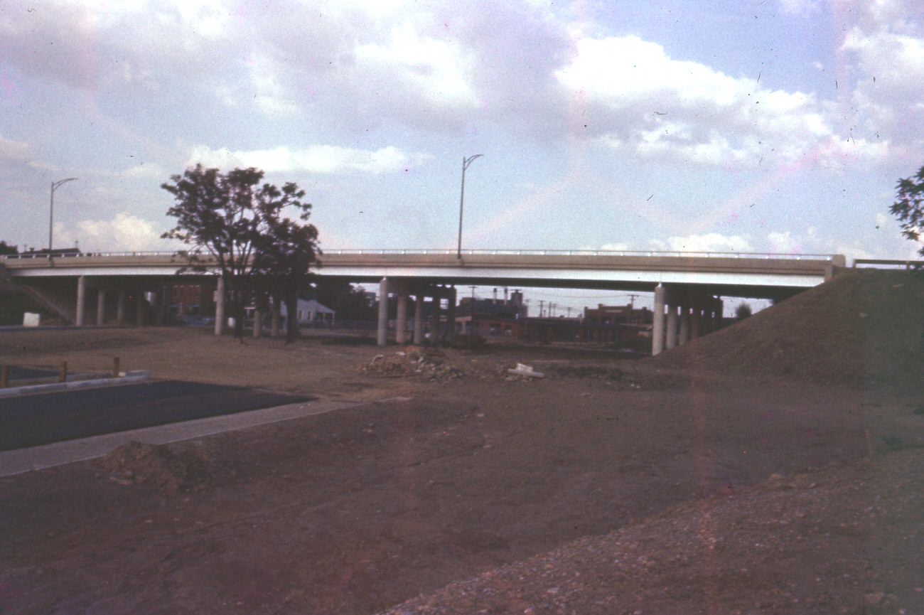 #8 Nearly completed 3rd Street Viaduct from Goodale leg of Expressway, 1959.