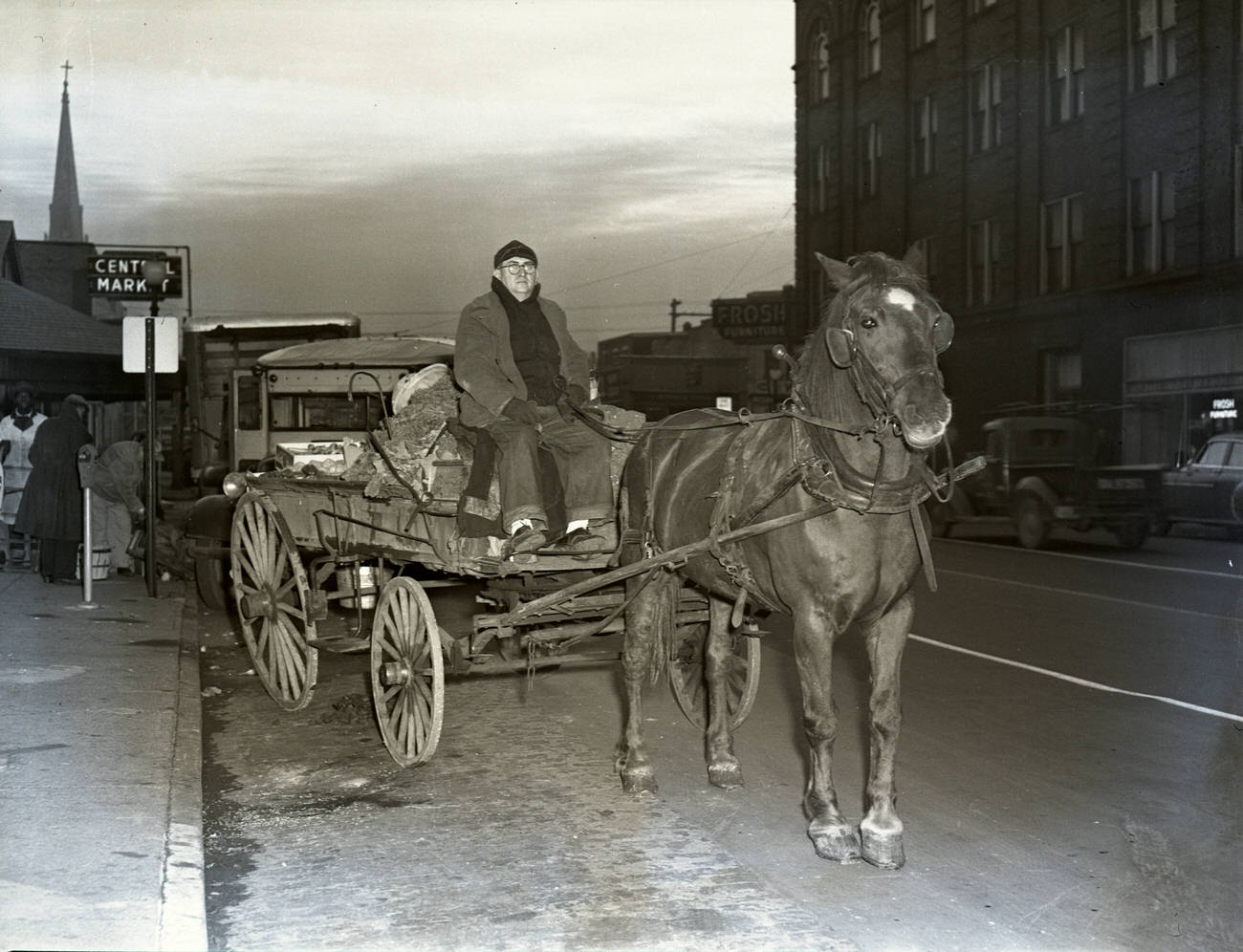 #54 Horse Drawn Fruit Cart at Central Market, 1950s