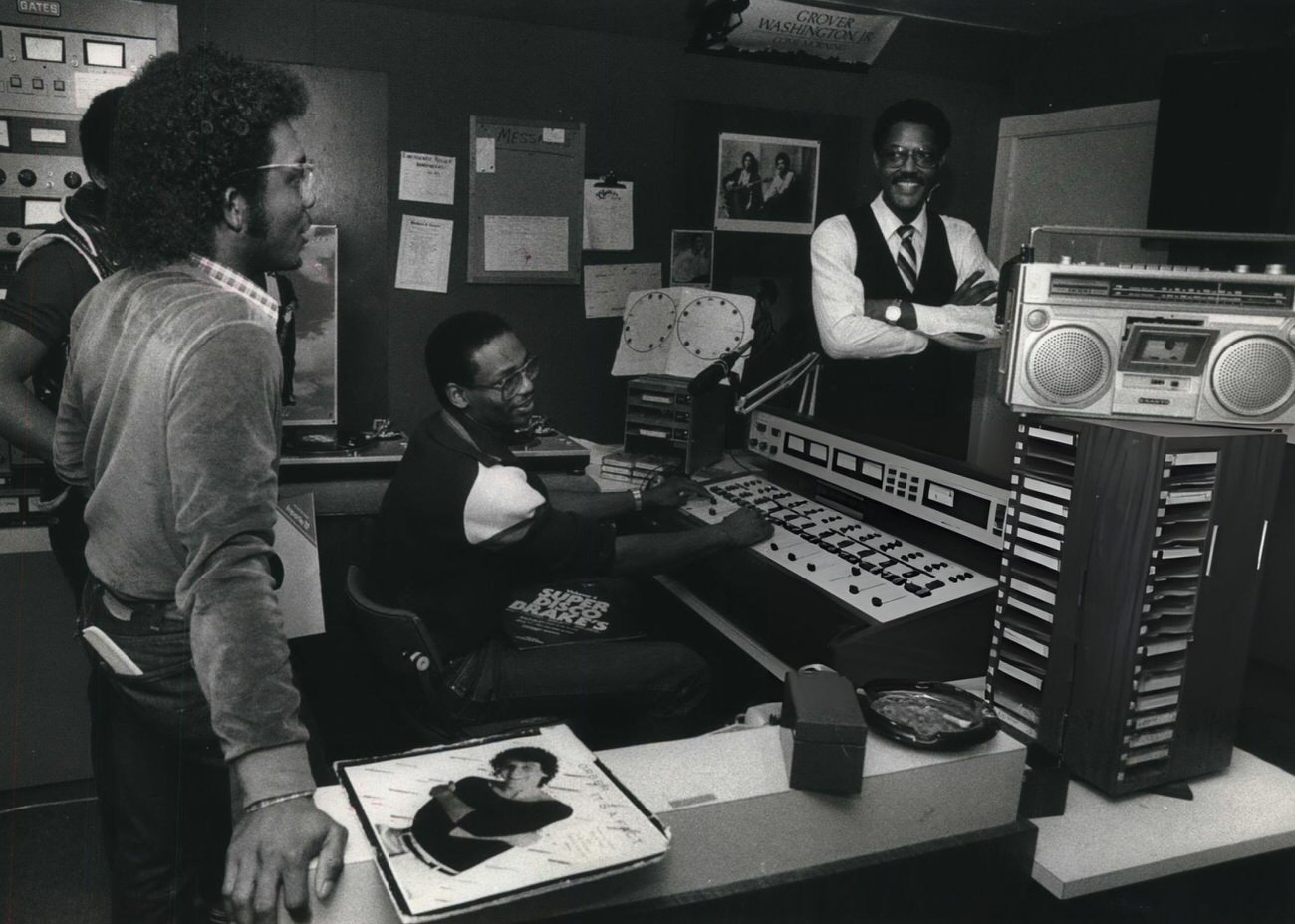 #8 KTSU general manager Charles Porter Jr. with radio staff at KTSU-FM, Houston, Texas.
