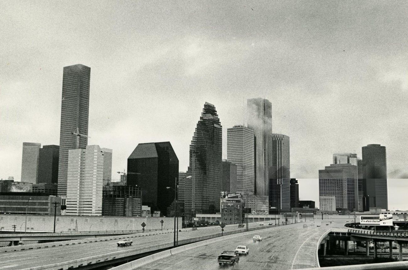 #57 Photo of the downtown Houston skyline from North Freeway, Houston, Texas, 1983.