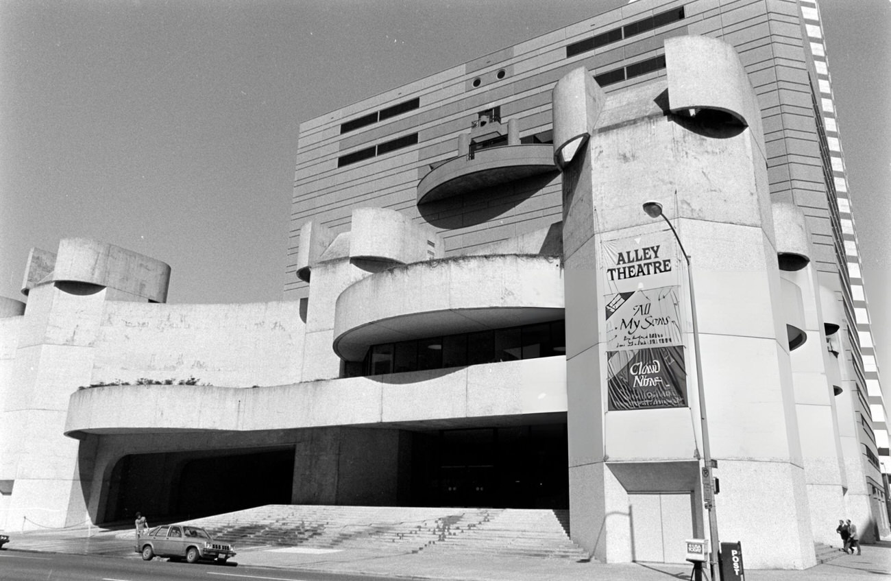 #66 The Alley Theatre exterior on the night of an event honoring Arthur Miller, Houston, Texas, 1984.