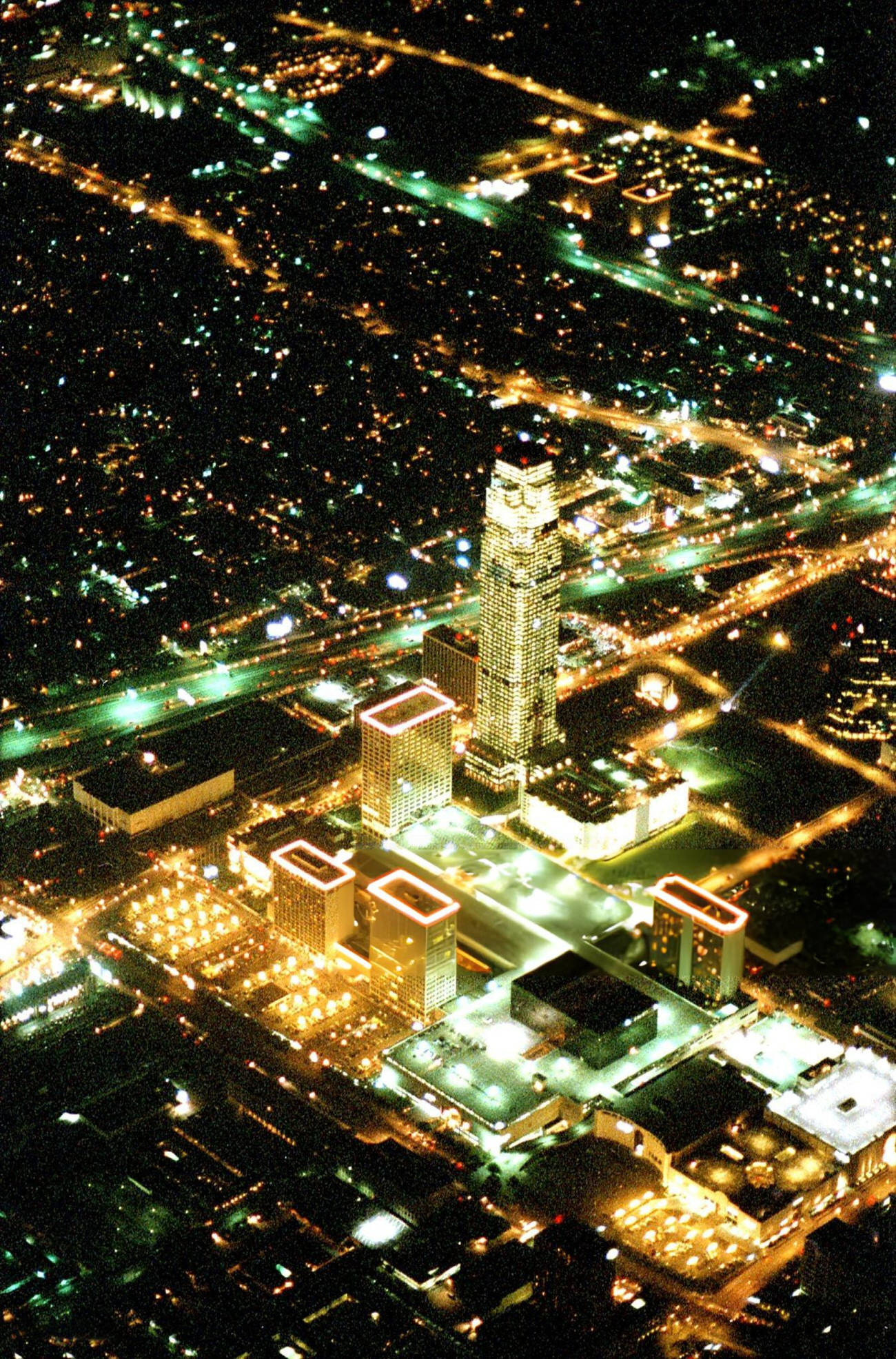 #20 Aerial photo of Uptown before New Year’s Eve fireworks, Houston, Texas, December 31, 1986.