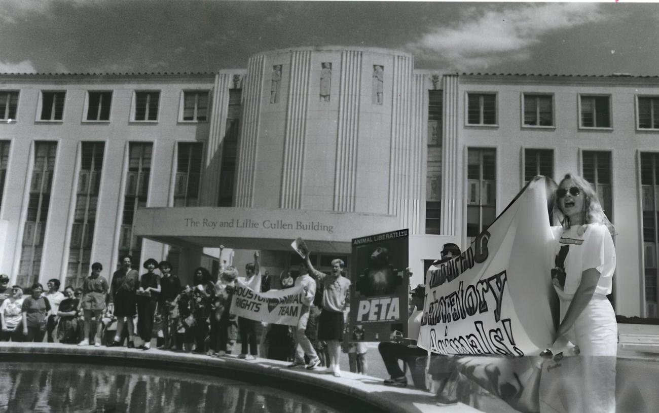 #84 Animal rights protestors demonstrate in front of Baylor College of Medicine, Houston, 1980s