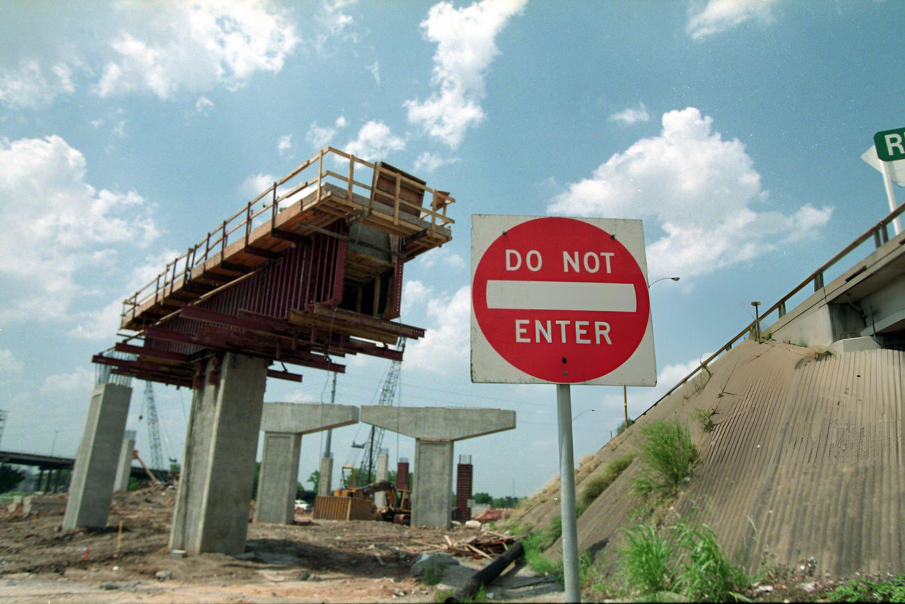 #61 Construction near Enron Field includes new exit ramps from southbound I-59, Houston, Texas, 1998.