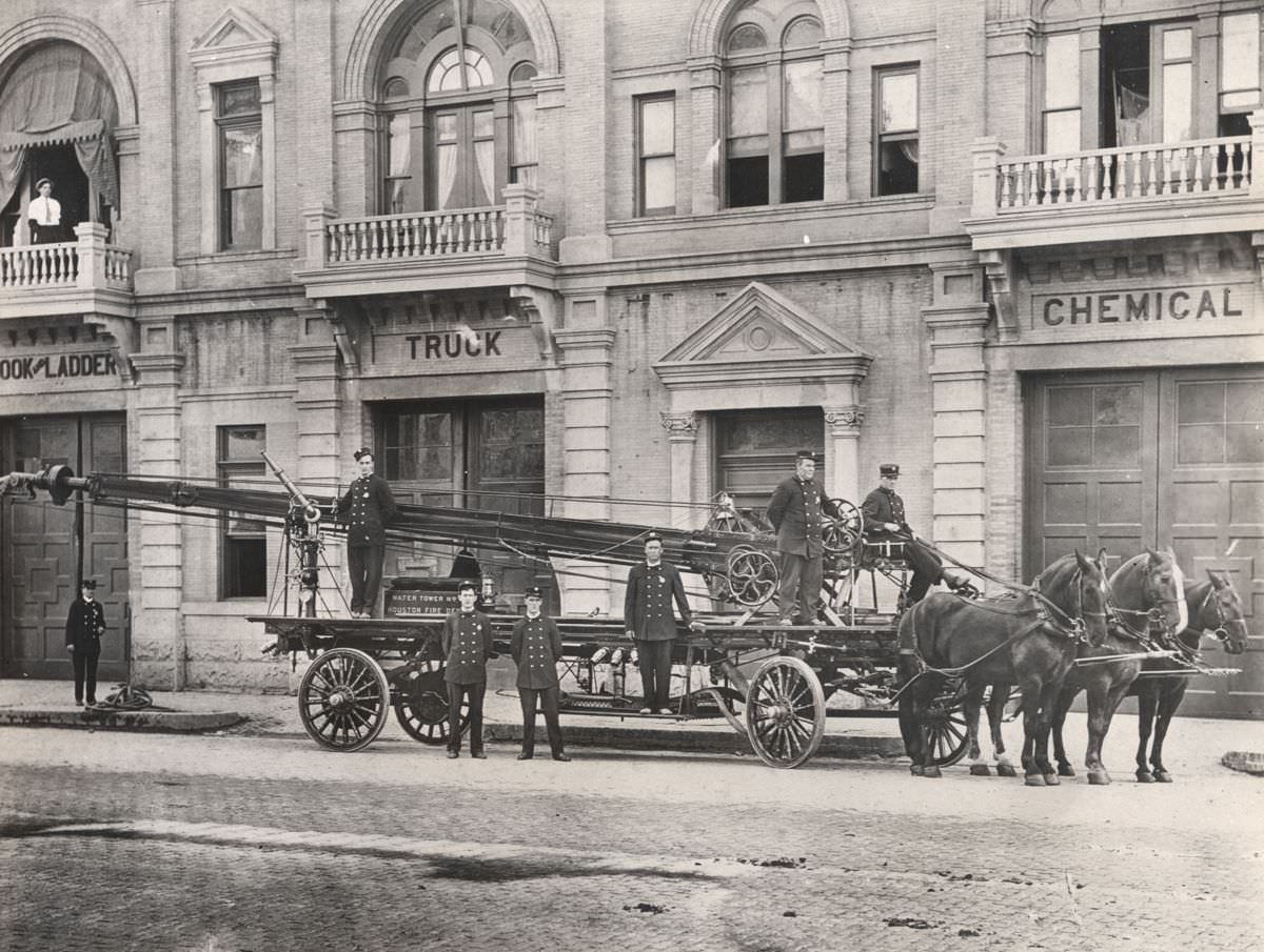 #2 Firefighters with horse-drawn truck, Central Fire Station, 1921.