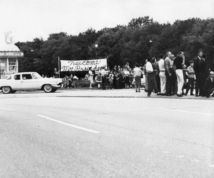#18 People gathered for President Dwight D. Eisenhower’s visit in Houston, 1950s.