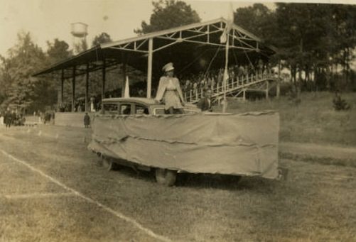 #57 Parade float in the shape of a sailing ship at Tuskegee, 1930s.