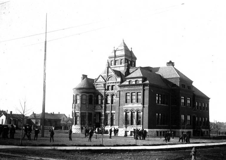 #43 Fort Worth High School with people in front, 1895