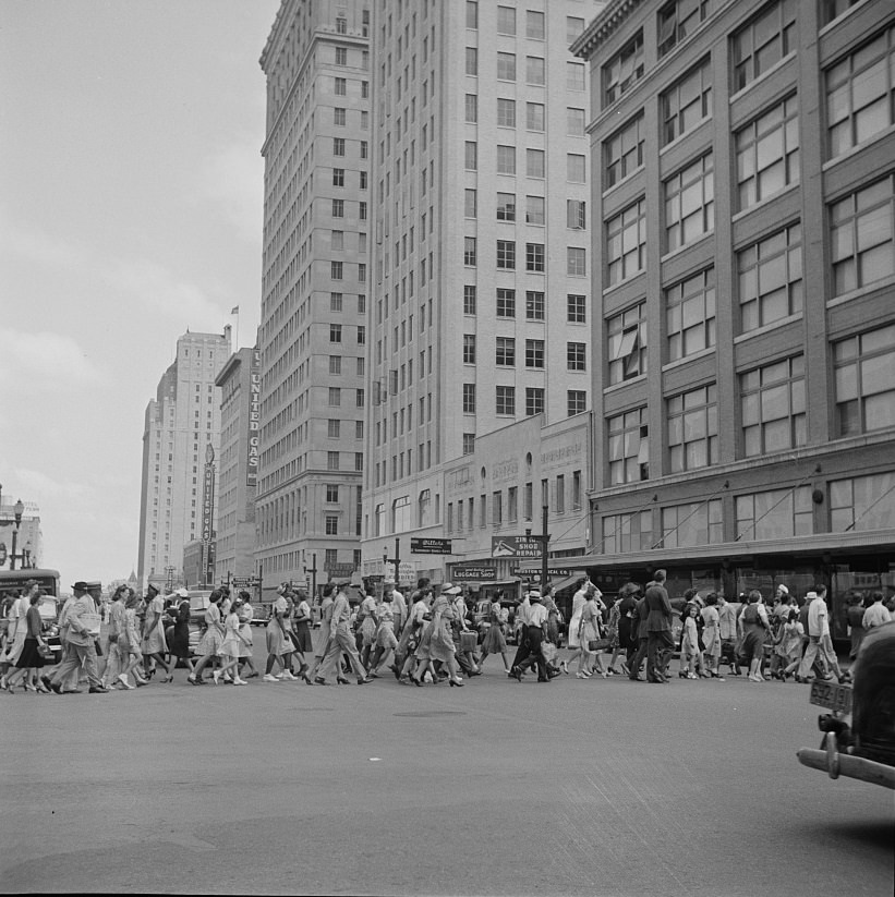 #77 Crowds on downtown streets in Houston, Texas, 1943