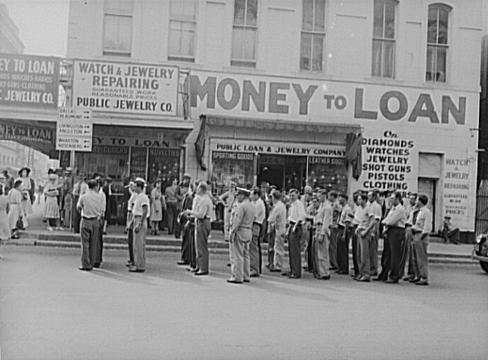 #55 Inducted men marching to the reception center in Houston, Texas, 1943