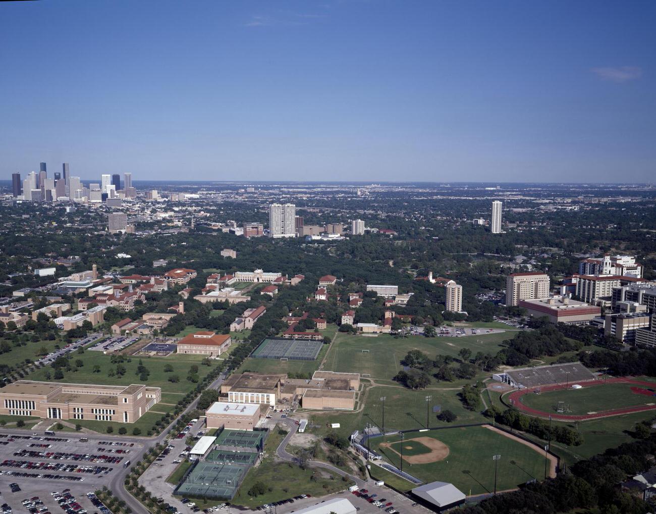 #79 Aerial view of Houston, Texas, with downtown in the distance, 1990s