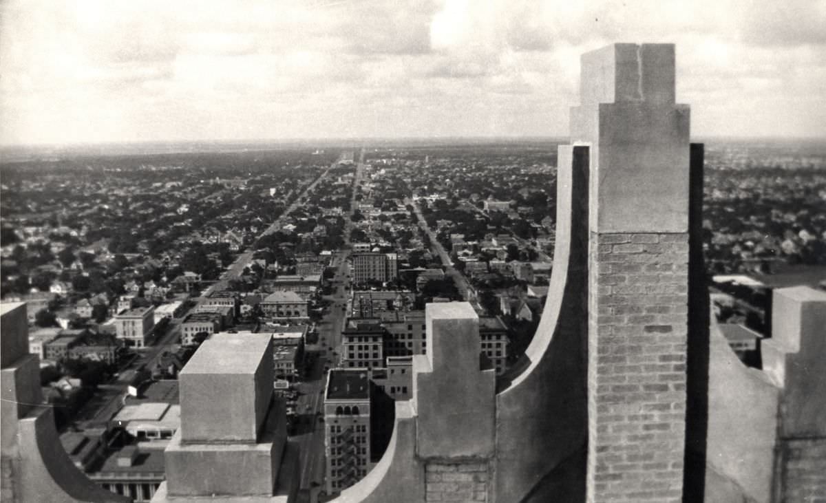 #1 Downtown Houston rooftop view from Gulf Building, 1930s.