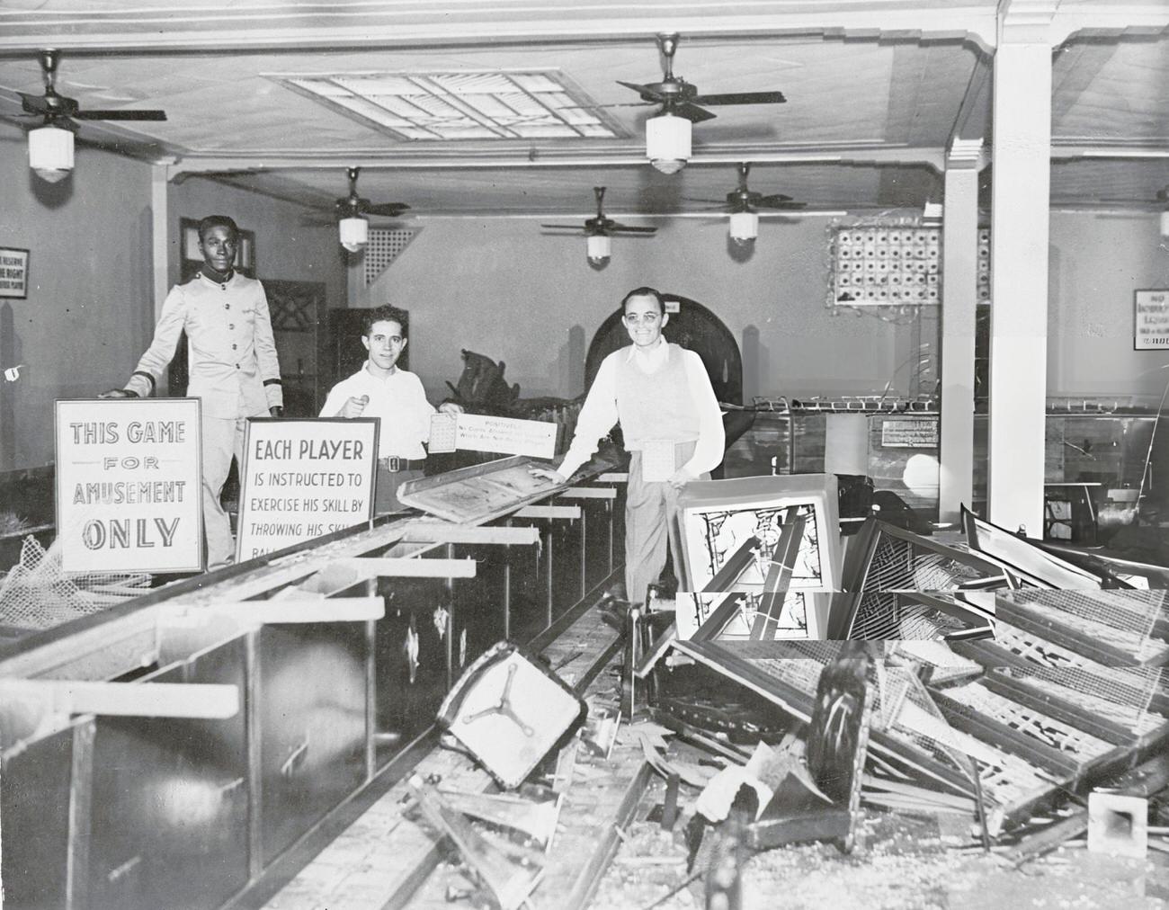 #71 Men Posing in Destroyed Night Club, 1930s