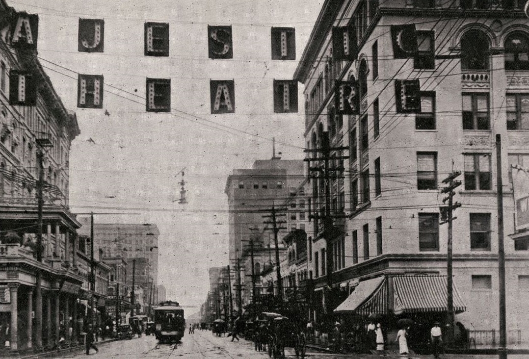 #12 Main Street, north view from Texas Avenue, Houston, 1911.