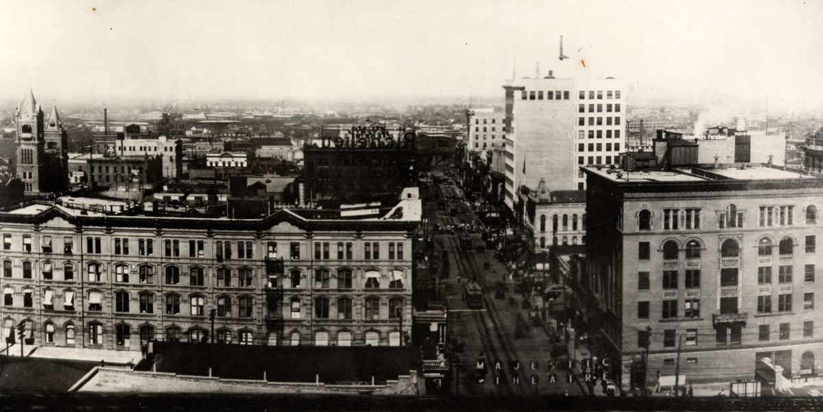 #14 Main Street with Rice Hotel and Binz Building, Houston, 1923.