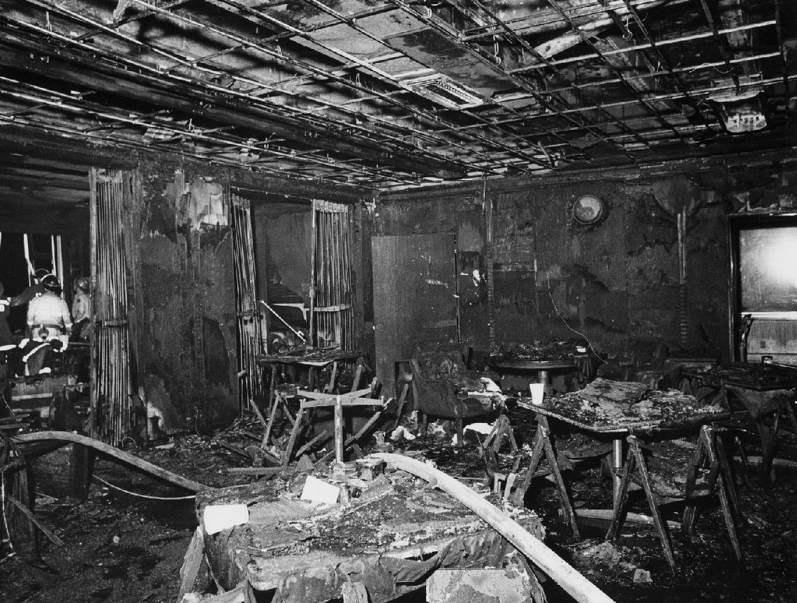 #46 Ezekiel Cullen Building interior fire aftermath, Houston, 1959.