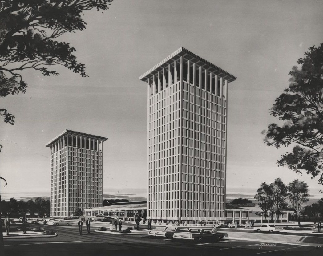 #36 Moody Towers architectural drawing, Houston, 1969.