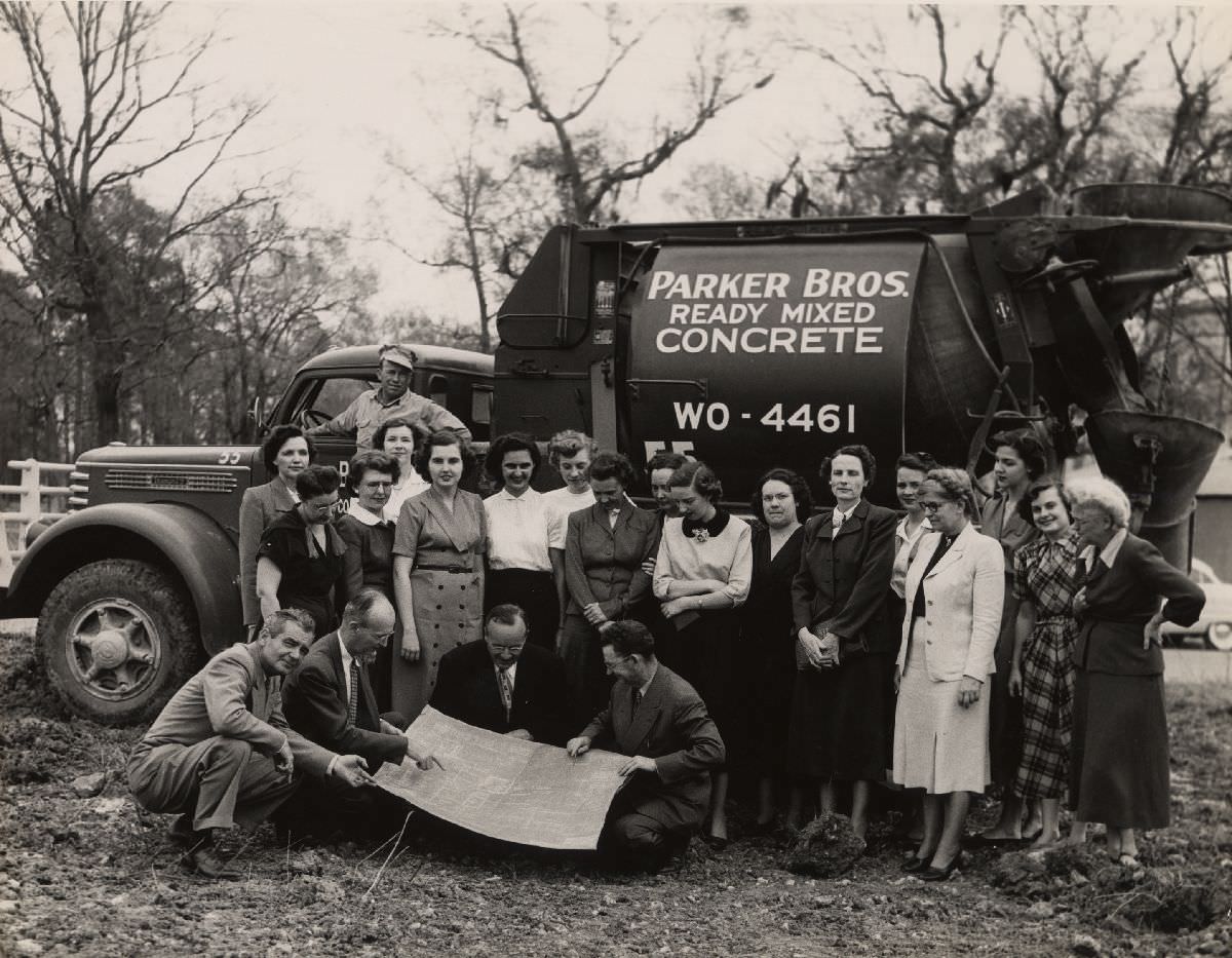 #50 Walter W. Kemmerer with group and concrete truck, Houston, 1950