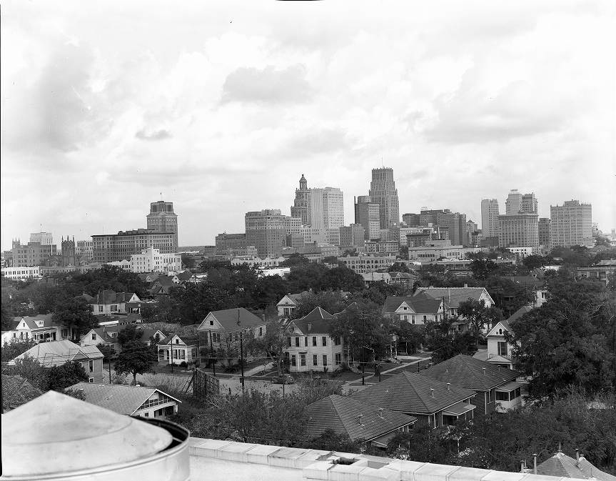 #66 Houston skyline northern view, circa 1940s.