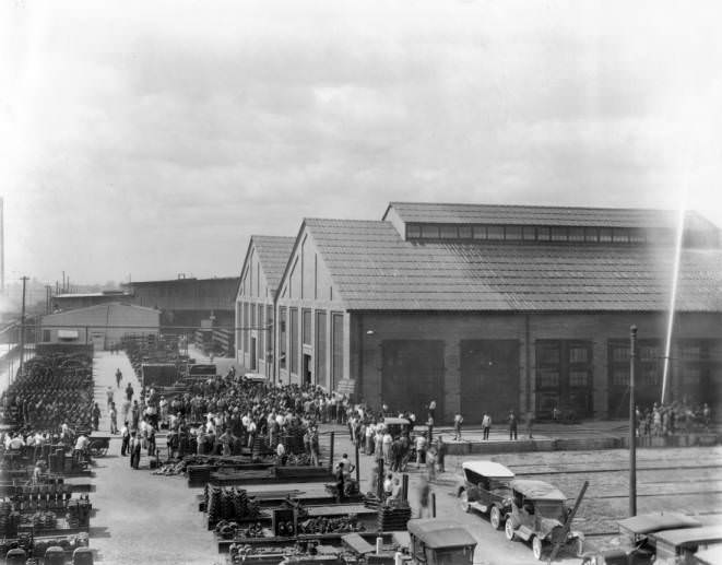 #26 Railroad shop workers at fire prevention demonstration, 1920s