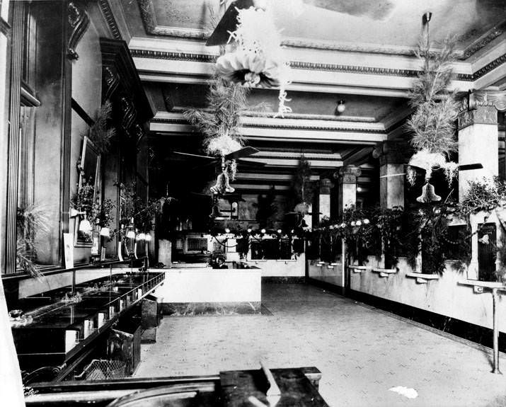 #16 Bank lobby decorated for Christmas, 1930s