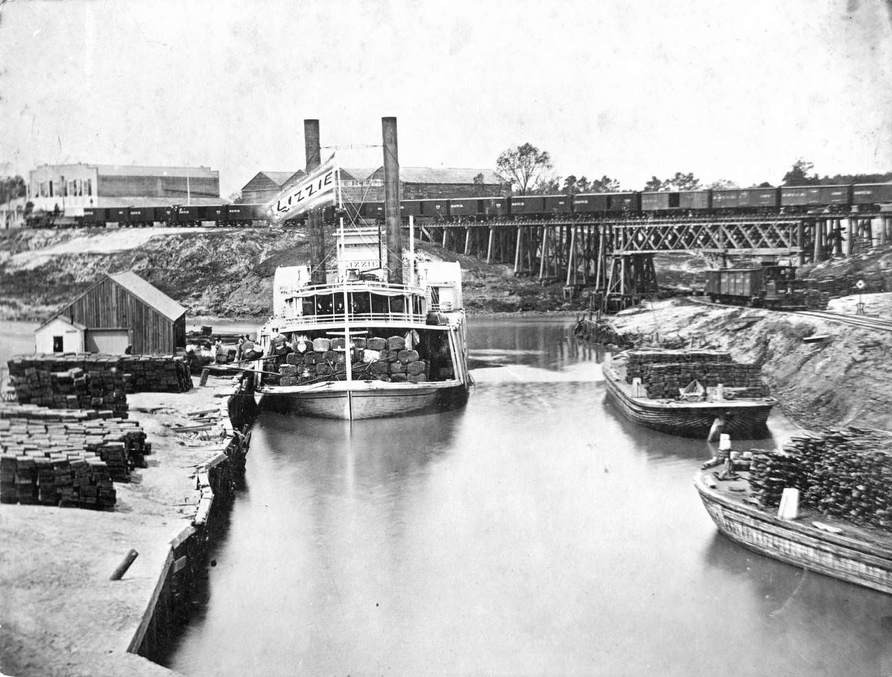 #35 Boats in Buffalo Bayou, Houston, 1910s.
