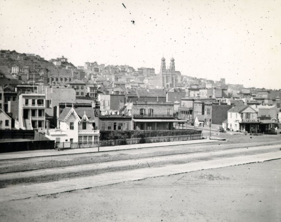 #8 View northeast from Market and Mason Streets, 1866