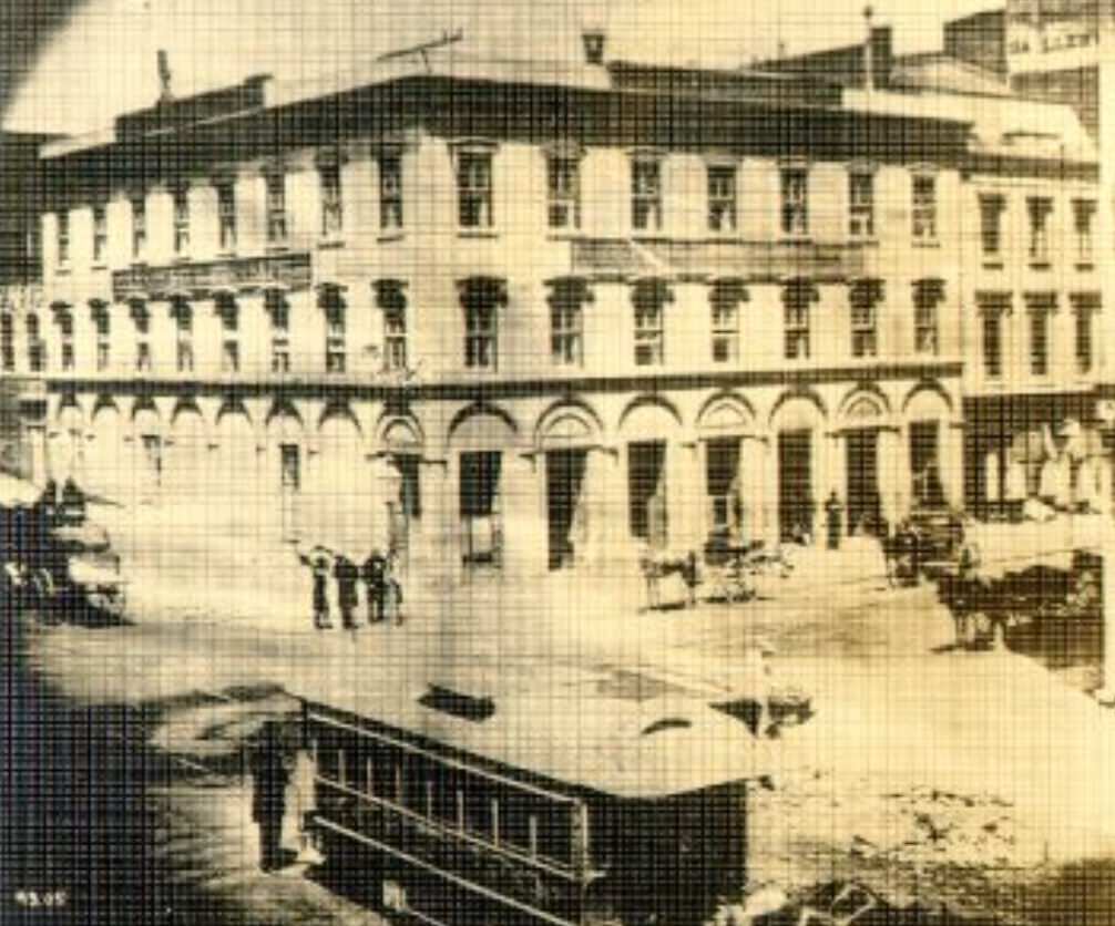 #68 Cable car facing northwest at California and Montgomery streets, 1867