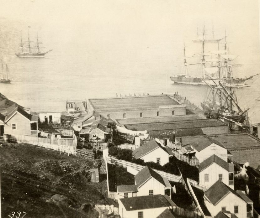 #76 Warehouses at the foot of Telegraph Hill, early 1860s