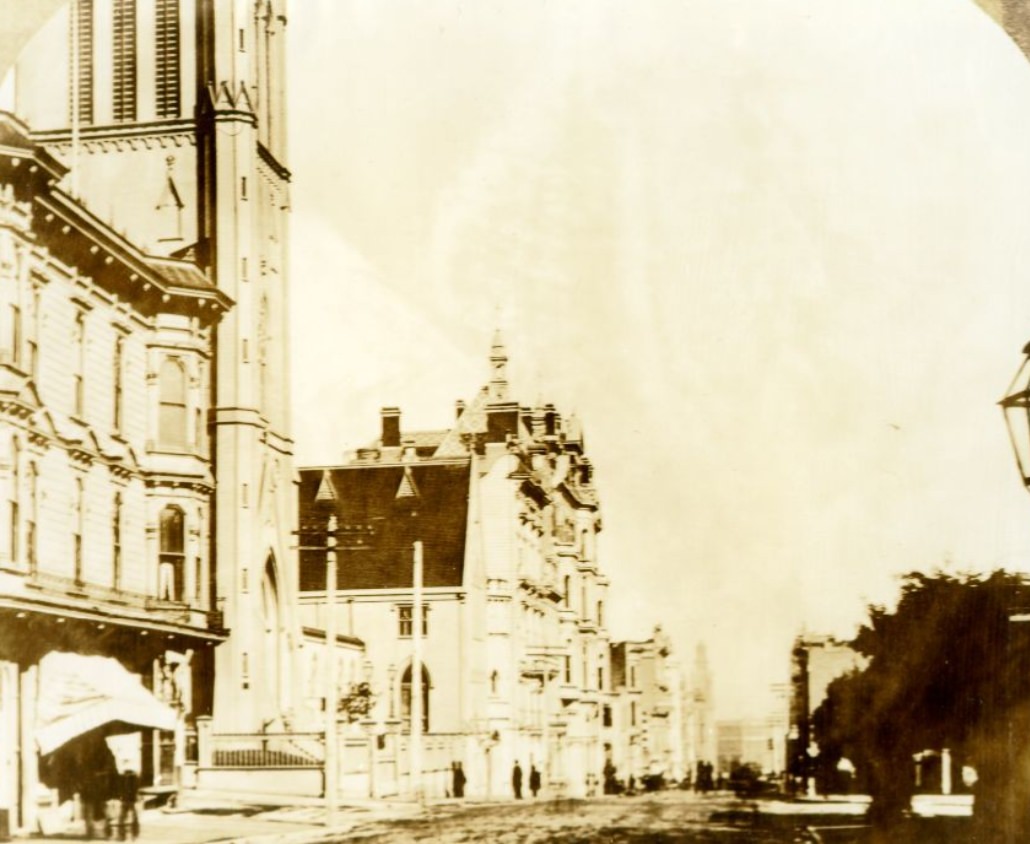 #69 Post Street, east of Powell Street, 1879