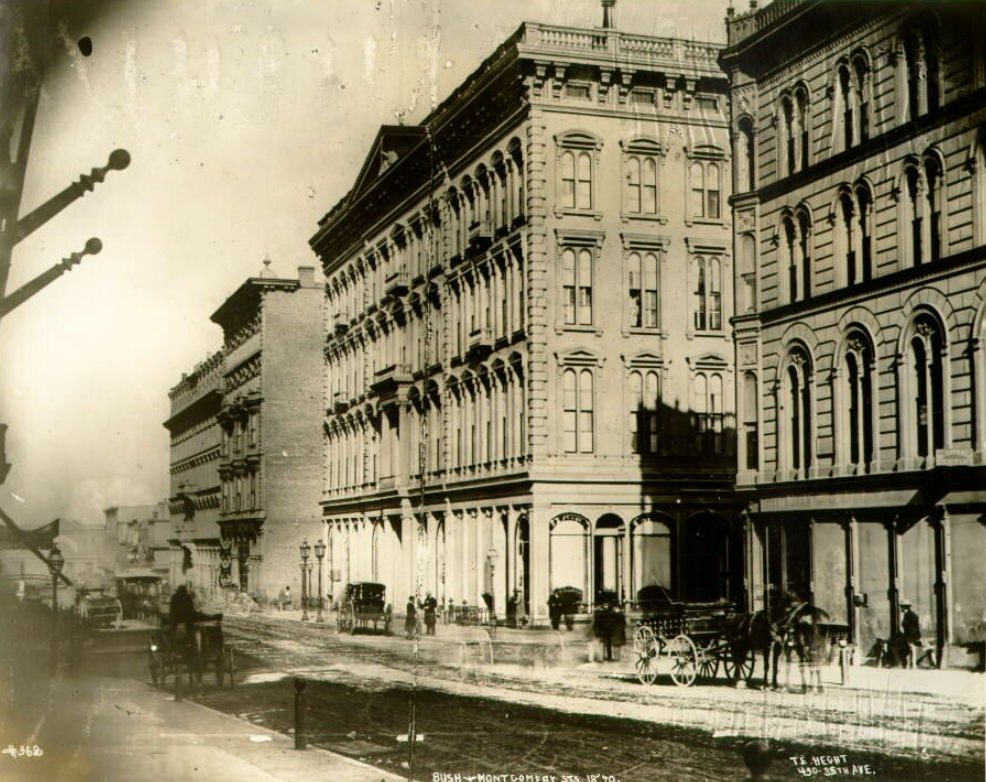 #84 Occidental Hotel on the southeast corner of Montgomery and Bush Street, 1870