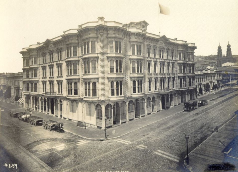 #86 O’Farrell Street, corner of Stockton, 1874