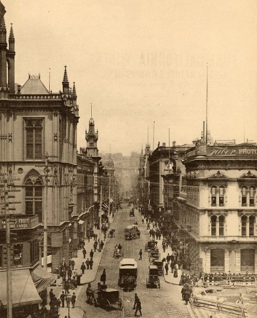 #105 Montgomery Street from Market, looking north, circa 1889