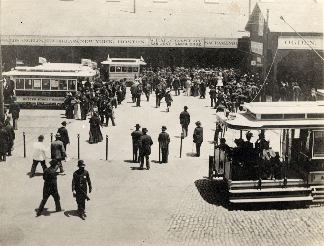 #28 Crowd of people in front of the Ferry Building, 1880s